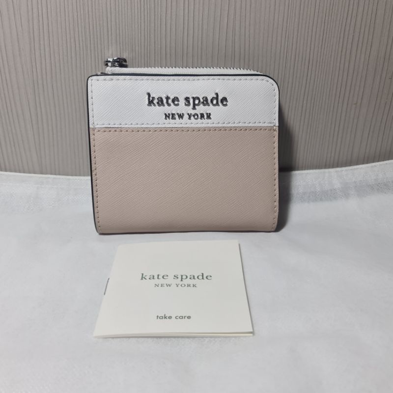 dompet kate spade ks cameron small l-zip bifold wallet warmbeige multi
