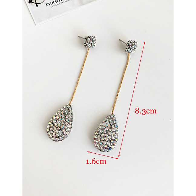 LRC Anting Tusuk Fashion Ab Color Alloy Rhinestone Drop Earrings D45533