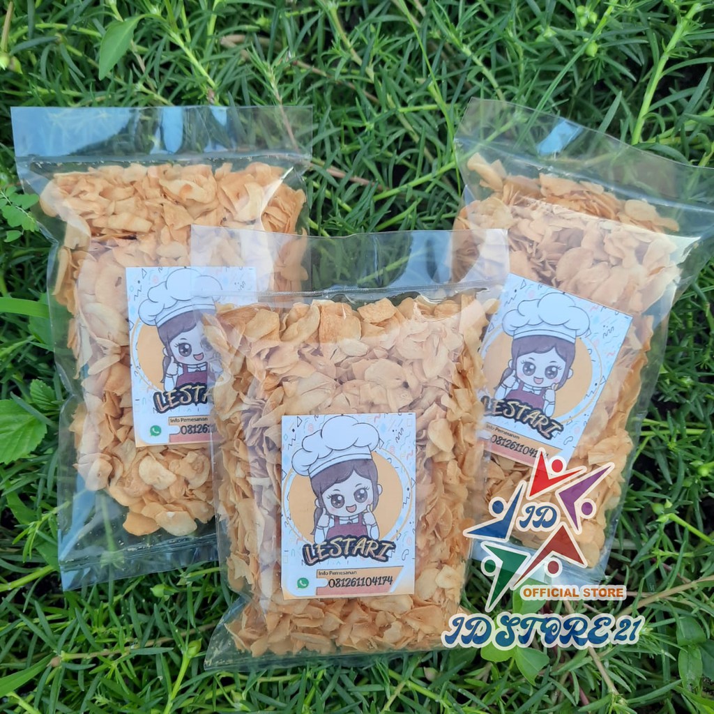 BAWANG PUTIH GORENG LESTARI 100 GRAM TANPA CAMPUR TEPUNG ASLI