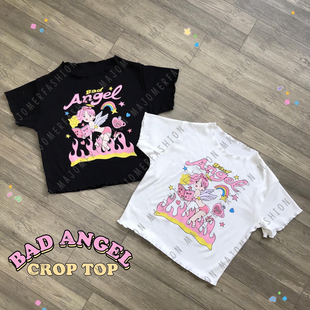 MAJOMER ® | BAD ANGEL CROP TOP - KAOS CROP KNIT RIB WANITA