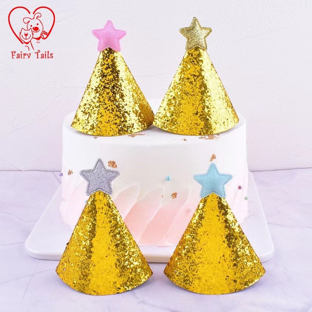 Topi Pesta Ulang Tahun Untuk Anjing dan Kucing Anabul / Birthday Party Giltter Hat Accessories For Pet / Aksesoris Ultah Anabul