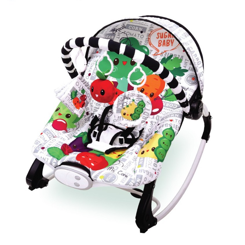 Sugar Baby 10 In 1 Premium Rocker Extra Large Seat Veggie Tales Bouncer Bayi