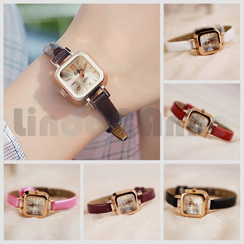 [DGS] Jam Tangan Kecil Wanita Strap Pu Analog Fashion Quartz Dial Kotak / Jam Tangan Casual Wanita