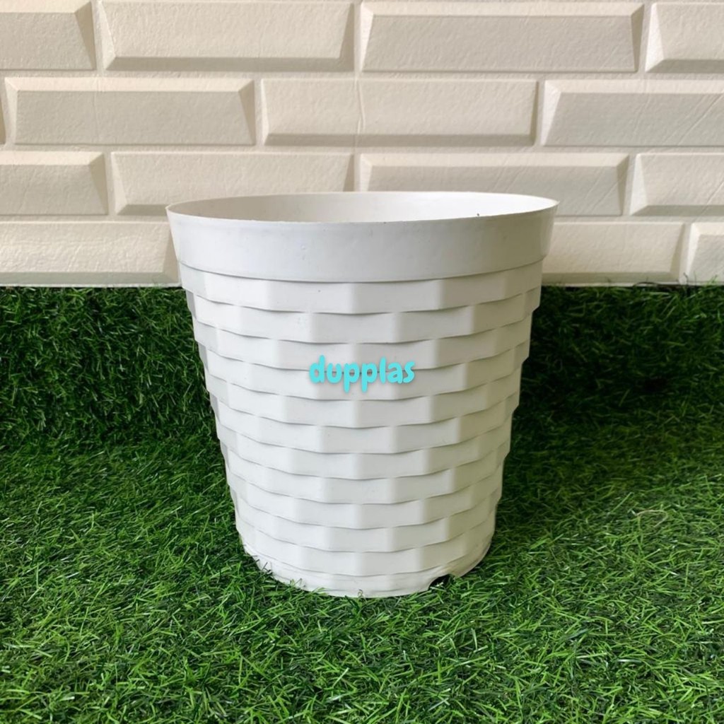 Pot Tanaman Motif 3D Kotak-kotak Model Ember Plastik Putih Vas Bejana Artificial Hiasan Pohon Hidup