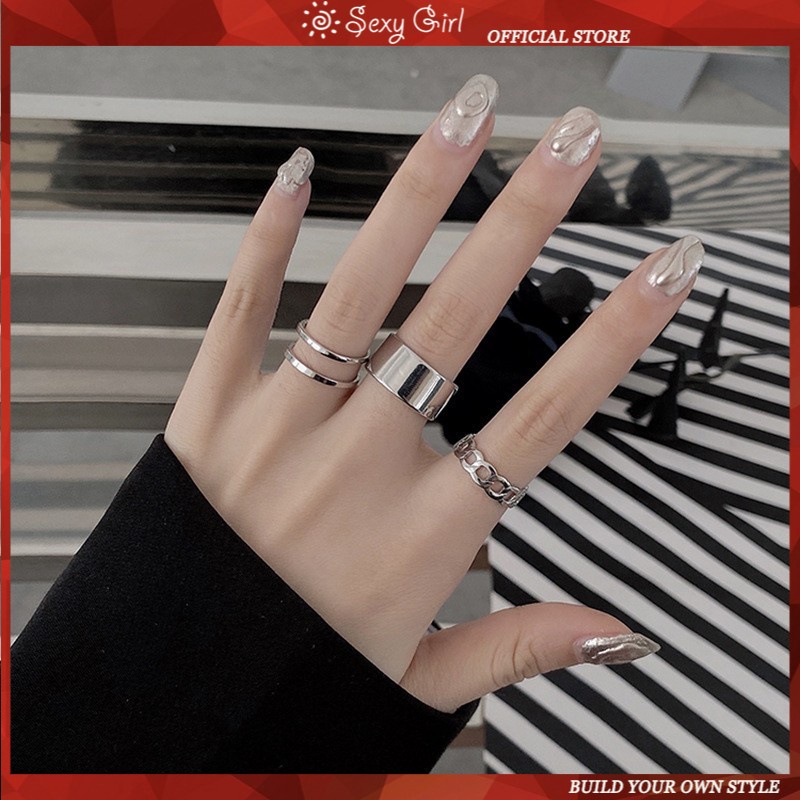 3pcs / Set Cincin Jari Minimalis Gaya Hip Hop Punk Korea Untuk Wanita Sexy Girl Jewelry