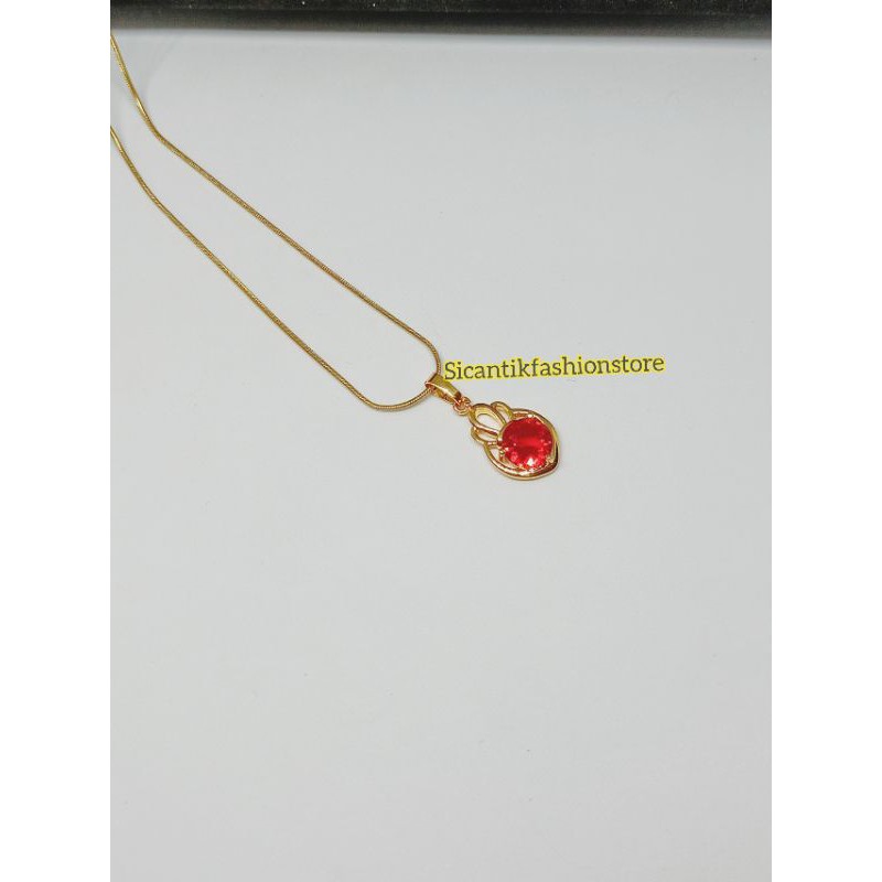 Kalung Titanium liontin Permata merah Fashion wanita terlaris anti Karat tidak luntur kalung Wanita