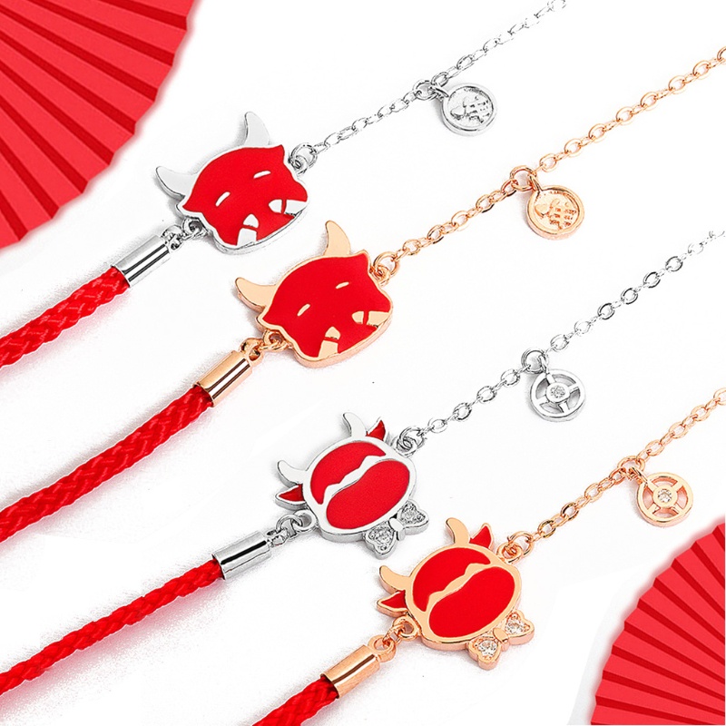 SIY  2021 Color Change Mood Chinese Ox New Year Lucky Cow Blessing Bracelets Temperature Sensing Cow Pendant Necklace Jewelry