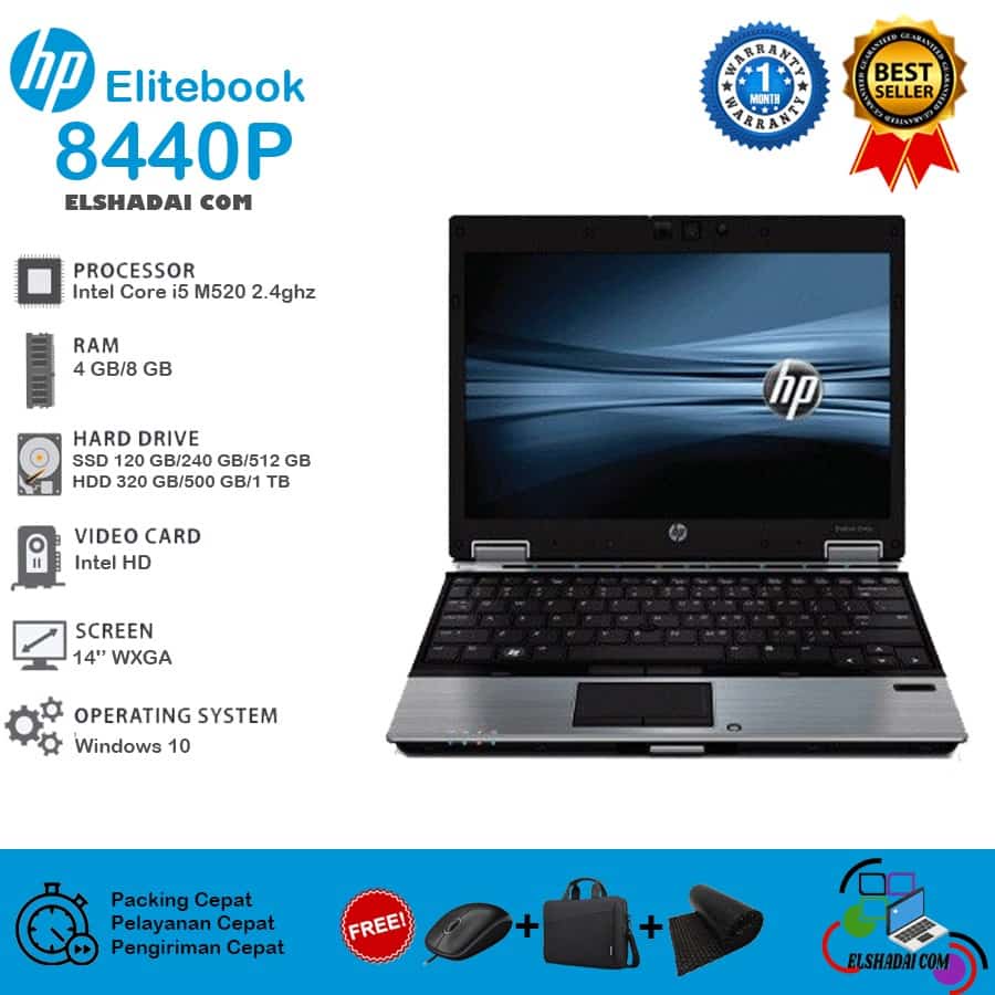 HARGA LAPTOP BEKAS || HP elitebook 8440p.. core i5 gen 1 INTEL wifi. dvd. 14inci mulusss