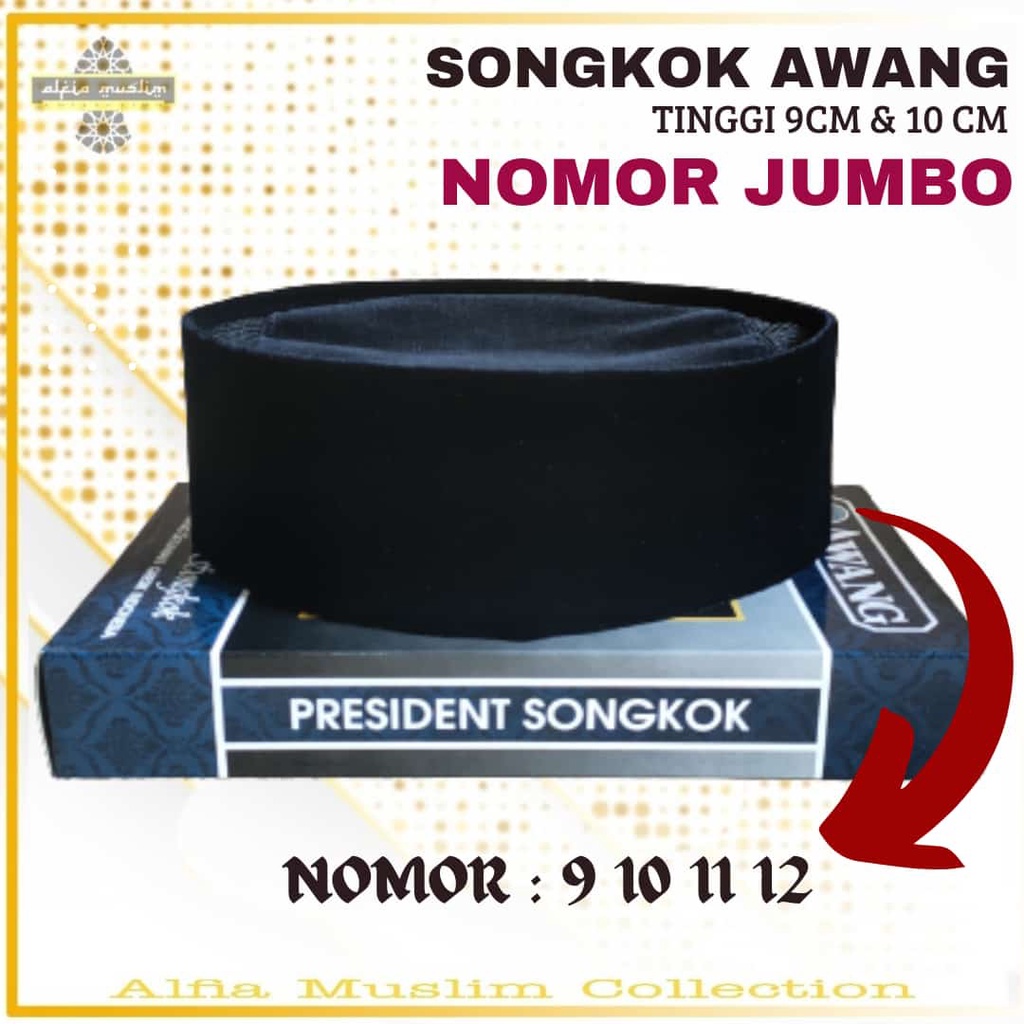 Songko Awang JUMBO NO 9 10 11 12 Tinggi 9 dan 10 / Kopiah Jumbo / Songko Hitam / Kopiah /Peci Hitam