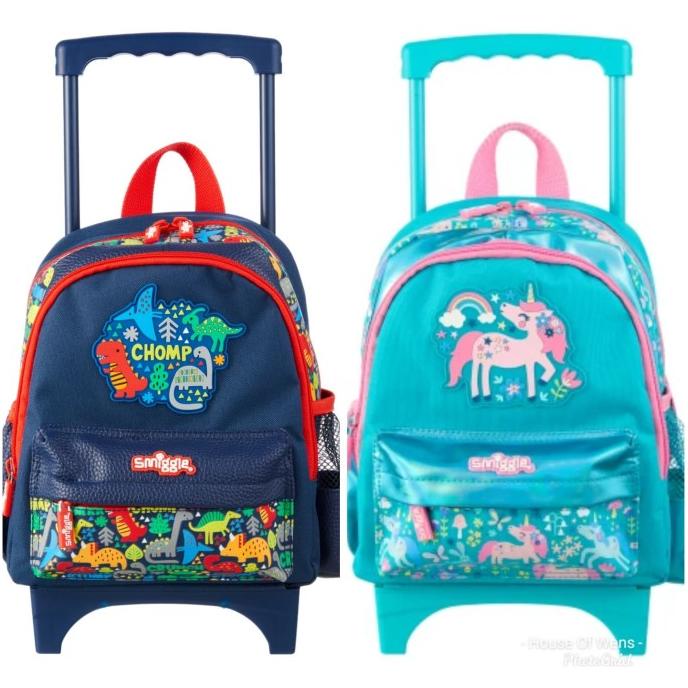 SMIGGLE TOPSY TEENY TINY TROLLEY BACKPACK WITH WHEELS - TAS DORONG - Dino Navy