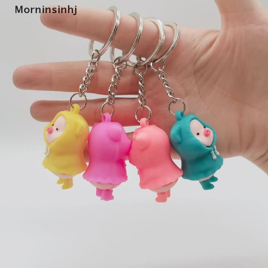 Mornin Kartun Lucu Jas Hujan Piggy Doll Gantungan Kunci Memegang Babi Susu Kunci Cincin Tas Liontin id