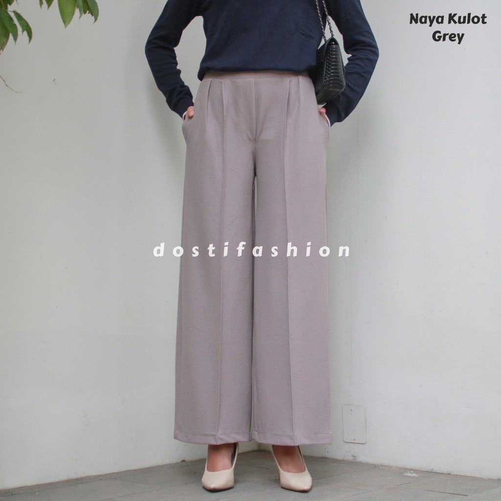 Naya Kulot Panjang Wanita Kerja Kantor Kuliah Sidang Formal Hitam Celana Bahan Kulot-GREY