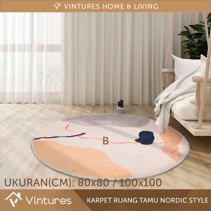 Karpet Lantai Bulat Anti Slip Minimalis Modern Ruang Tamu Premium