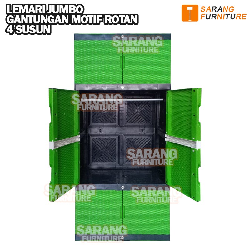 JUMBO - LEMARI PLASTIK SERBAGUNA ROTAN FULL KUNCI FULL KUNCI RATTAN LEMARI GANTUNGAN LEMARI 4 SUSUN PAKAIAN PLASTIK