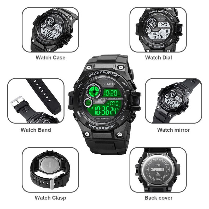 SKMEI 1759 Jam Tangan Pria Digital Anti Air 10 Bar WATCHKITE WKOS