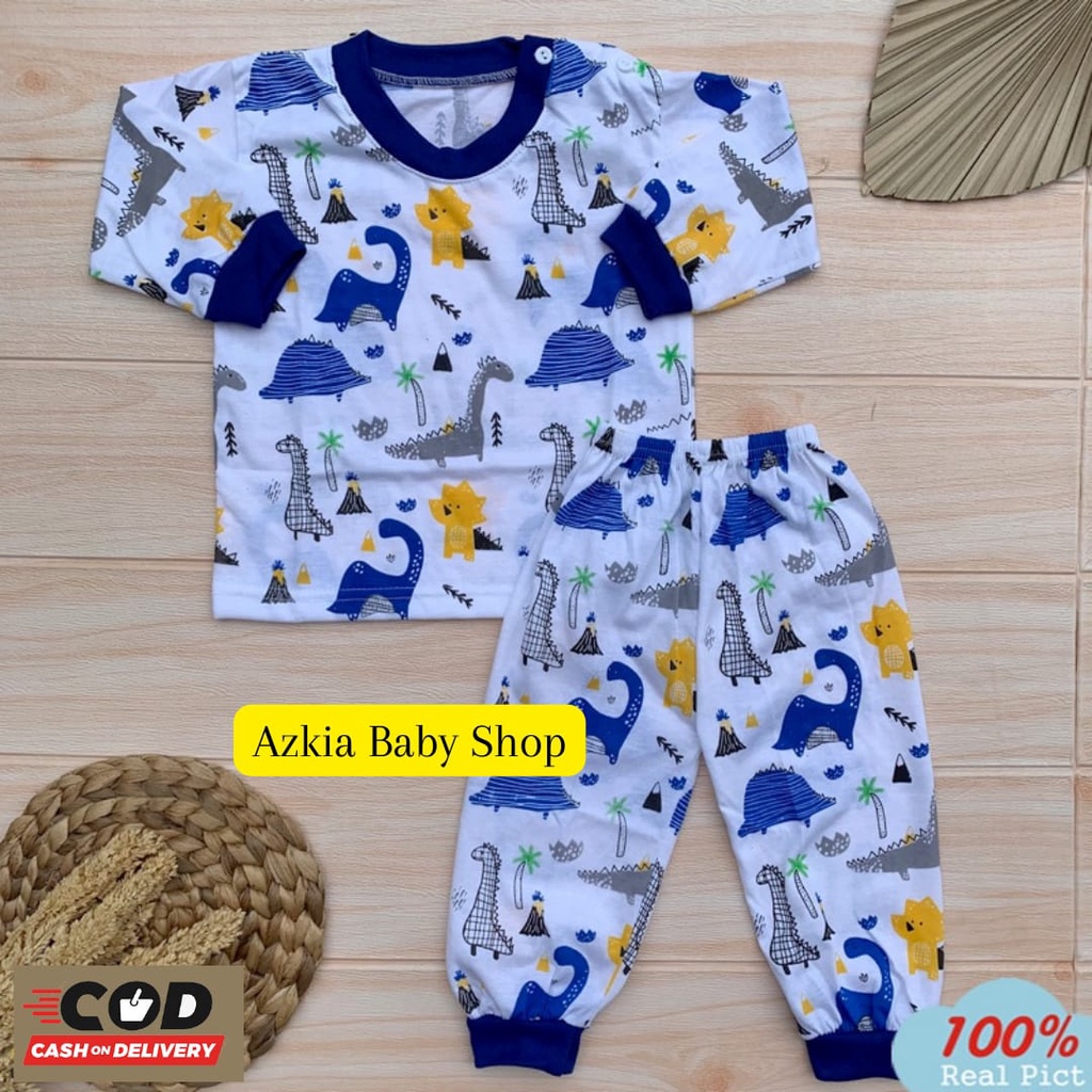 Setelan Piyama Baju Tidur Bayi Motif Dino Baju Anak Baju Tidur Usia 3-12 Bulan