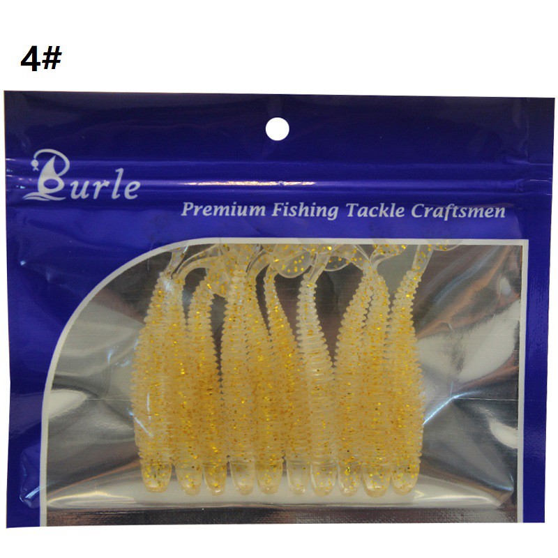 10pcs / lot Umpan Pancing Soft Bait Bentuk Cacing Bahan Karet Silikon Ukuran 50mm 0.7g