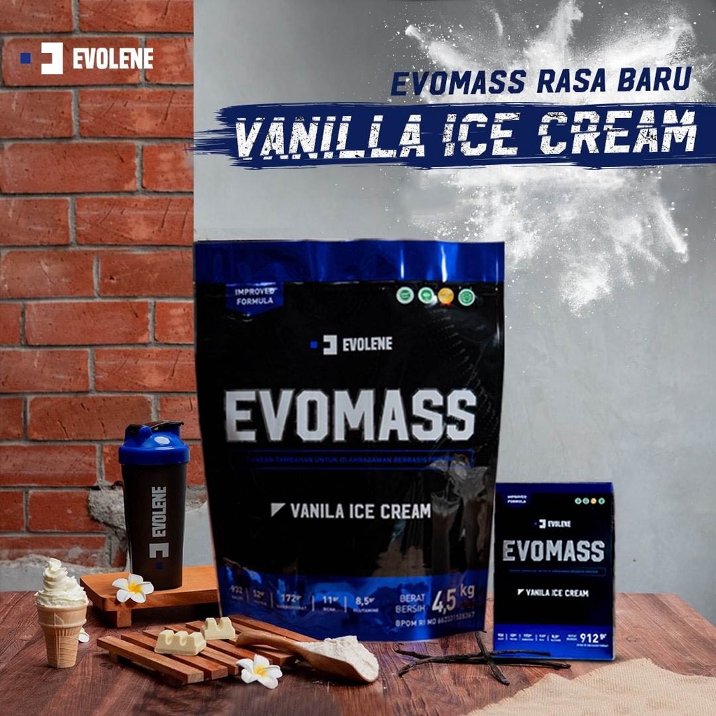 EVOLENE Evomass Gainer Vanilla Ice Cream 912 gram (2 lbs) Rasa Vanila