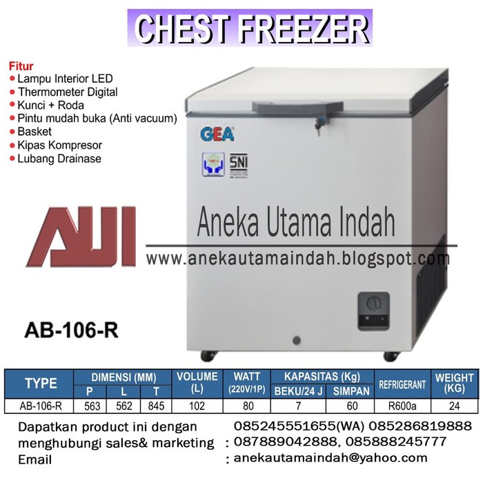 GEA AB-106-R Chest Freezer / Box Lemari Pendingin / Freezer Box - PUTI