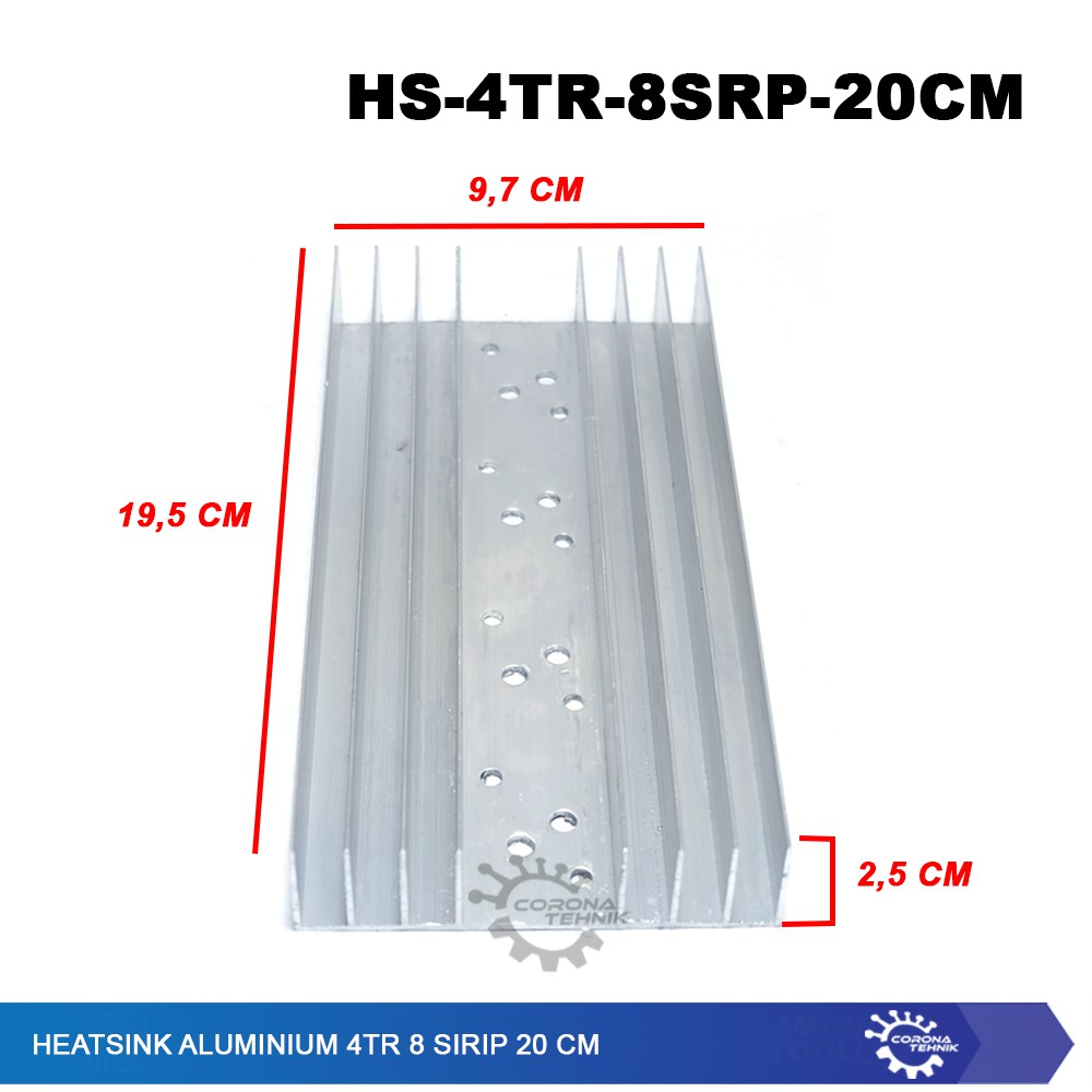 Heatsink 4TR Lubang - 8 Sirip - 20 cm Alumunium