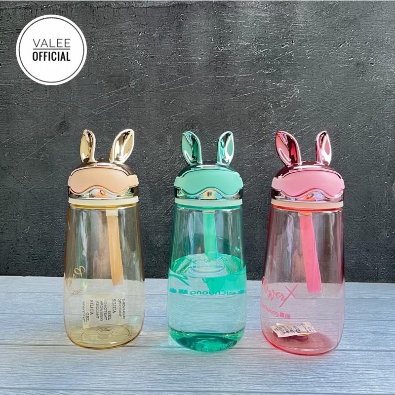 BOTOL MINUM ANAK BENING TUTUP KARAKTER RABBIT DENGAN TALI PENDEK/IMPORT 600 ML BPA FREE