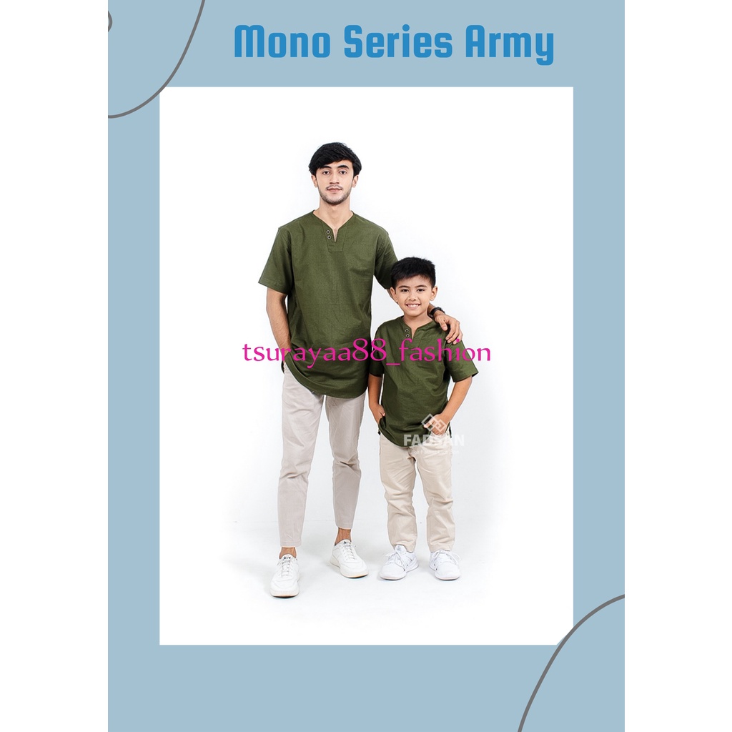 wajib tanya stok - FADSAN MONO ARMY - KOKO COUPLE AYAH DAN ANAK LENGAN PENDEK  - KEMEJA POLOS PRIA
