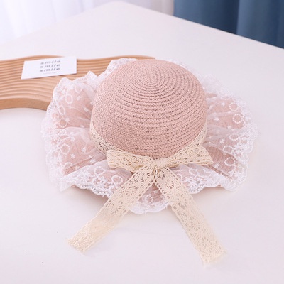 Sun Hat Anak Topi Pantai Perempuan Girls Summer Panama Straw Hat Pita Renda dan Tali 2 5 9 Tahun