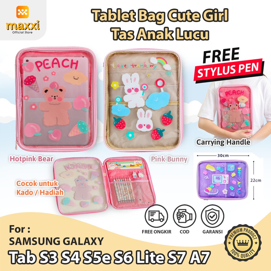 Samsung Tab S3 S4 S5e S6 S7 A7 Tas Tablet Bag Sleeve Cartoon Pouch Case Anak Lucu