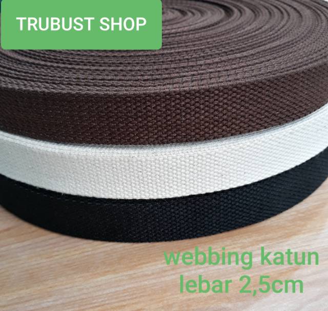 Tali webbing katun hitam tali tas lebar 2.5cm jual ecer meteran