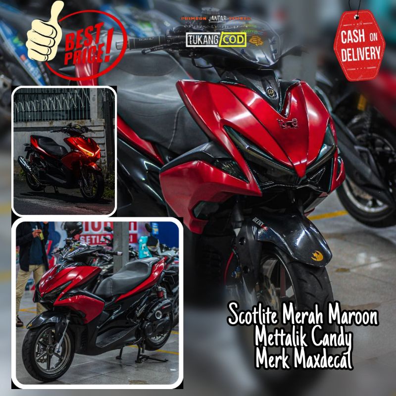 Stiker skotlet merah maroon candy mettalik scotlite motor mettalik candy merk maxdecal kualitas terb
