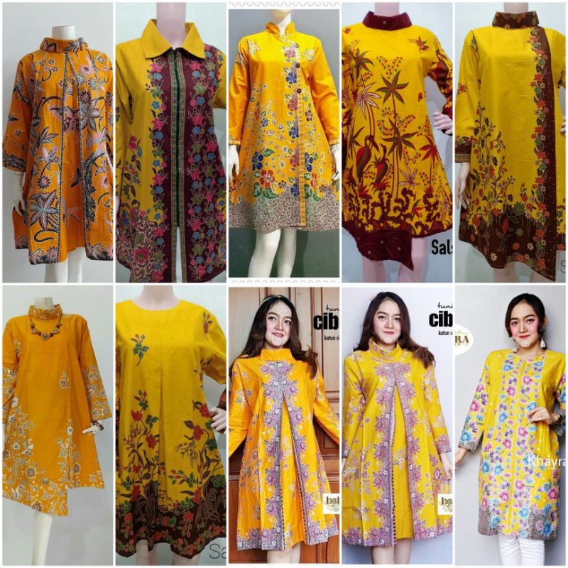 TUNIK BATIK UNGGUL JAYA WARNA KUNING / ATASAN BATIK WANITA TUNIK WARNA KUNING