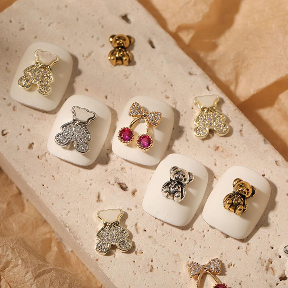 Agustin 3D Dekorasi Nail Art Shiny Cherry Manicure Aksesoris Bear Nail Menempel Bor