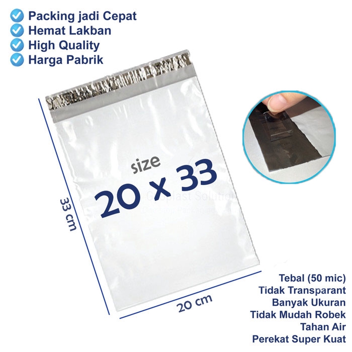 10 Lembar - Polymailer 20X33cm Kantong Plastik Perekat Online Poly Mailer [PUTIH]