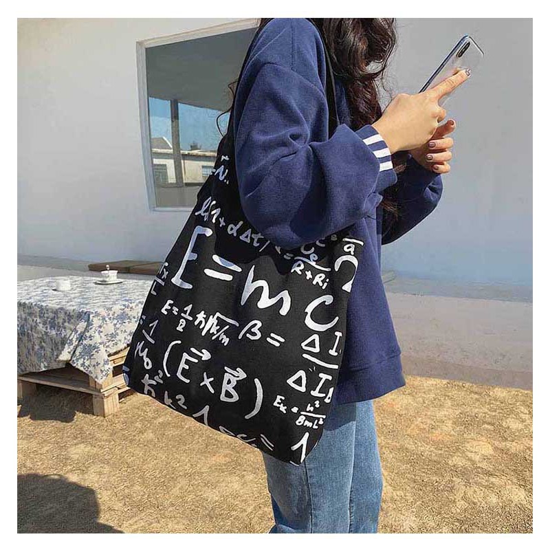 TC-06 tas canvas tote bag wanita import korea jepang simple rumus e = mc2