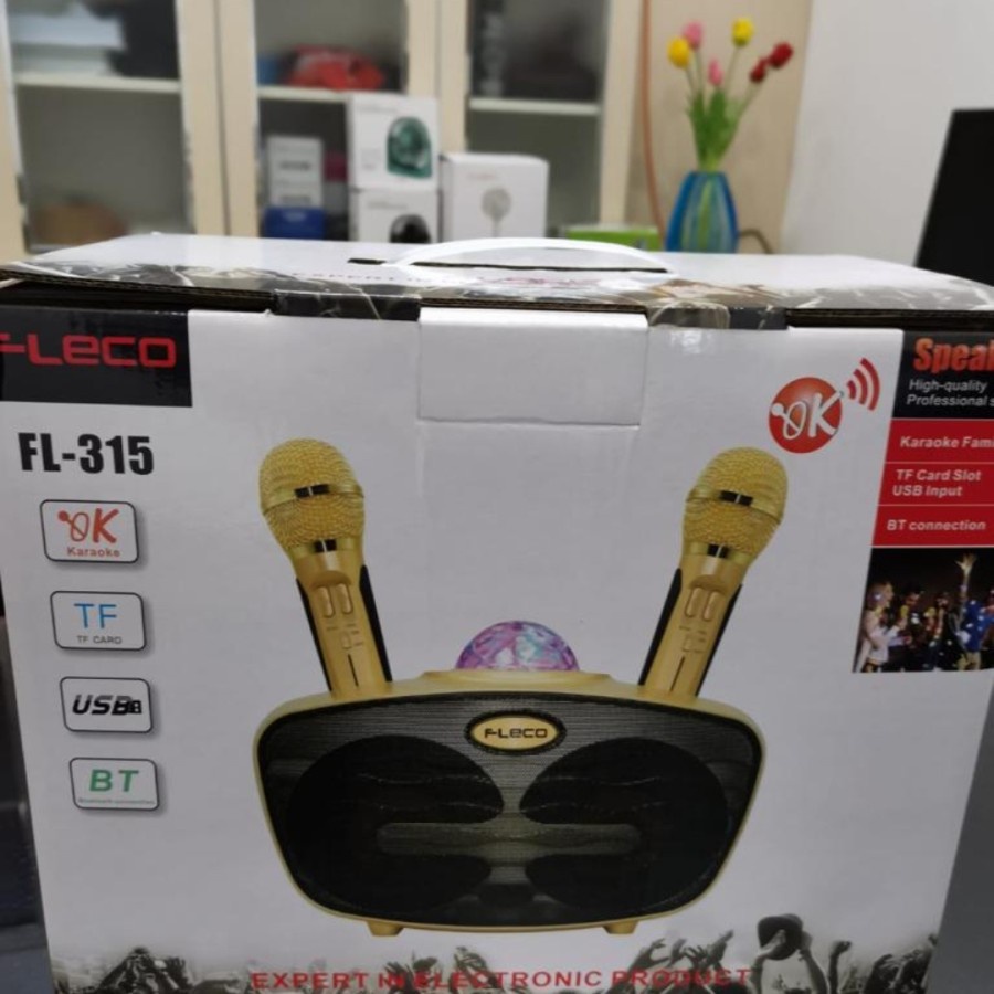 Radio Speaker Bluetooth Karaoke Merek Fleco FL-315 Bonus 2 Microphone Untuk Karaoke/Speaker Extra Bass