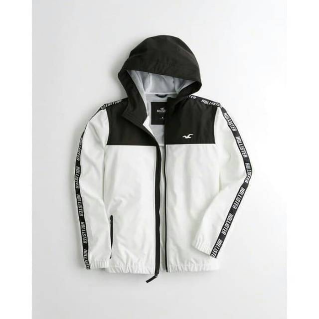 black and white hollister windbreaker