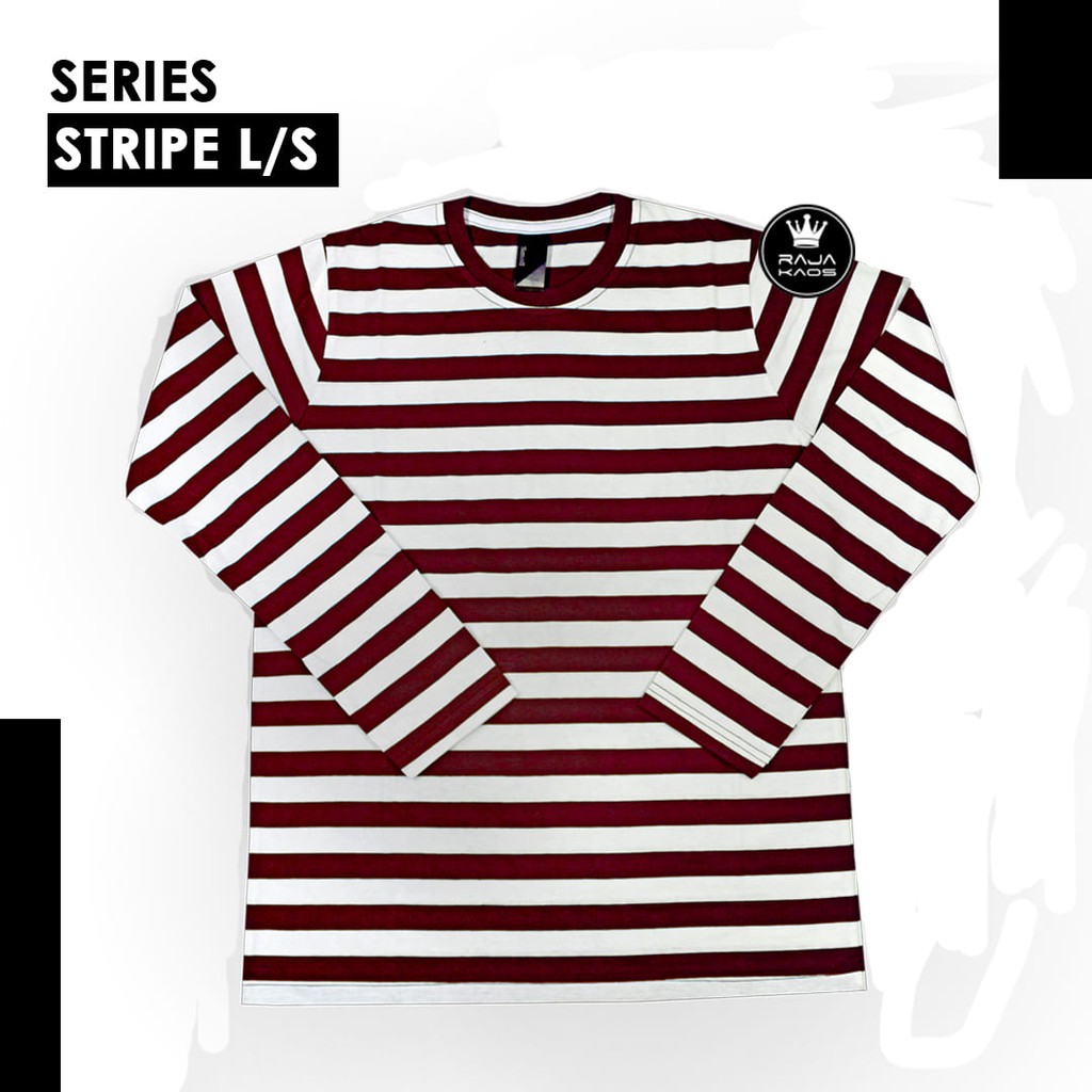  KAOS  STRIPE PUTIH  MAROON LENGAN PANJANG PRIA WANITA 