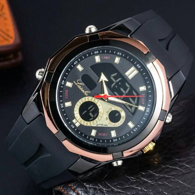 Jam tangan pria sporty Lasebo original black gold