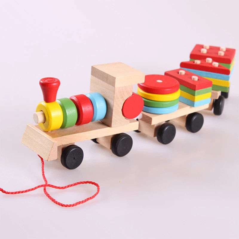 Wodden Shape Matching Train Mainan Balita Wooden Toys Mainan Kayu Puzzle Kayu Anak Matching Shape Mainan Balok Kayu