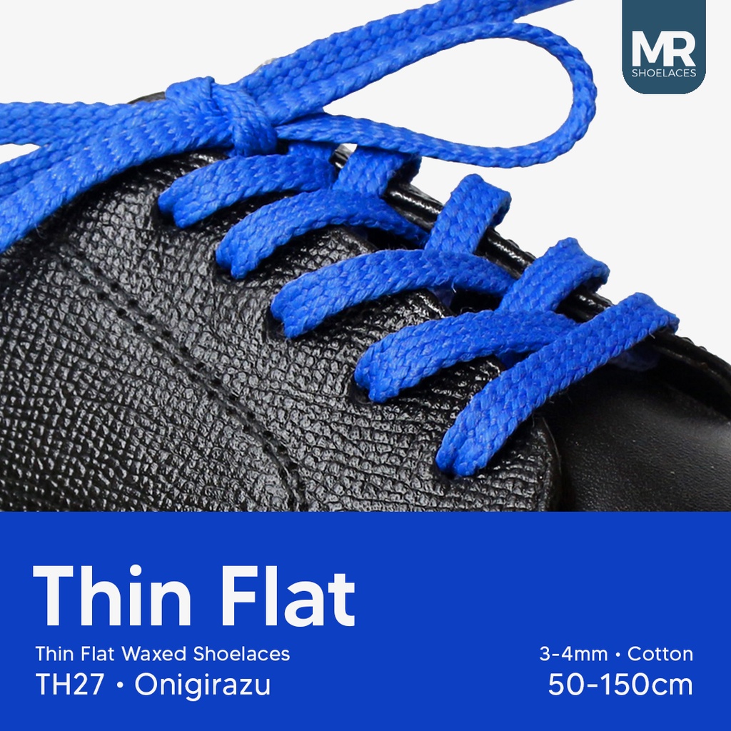 MR Shoelaces TH27 Onigirazu (Biru) Tali Sepatu Lilin Gepeng Thin 3-4mm (Waxed Laces) 50cm 80cm 120cm 150cm