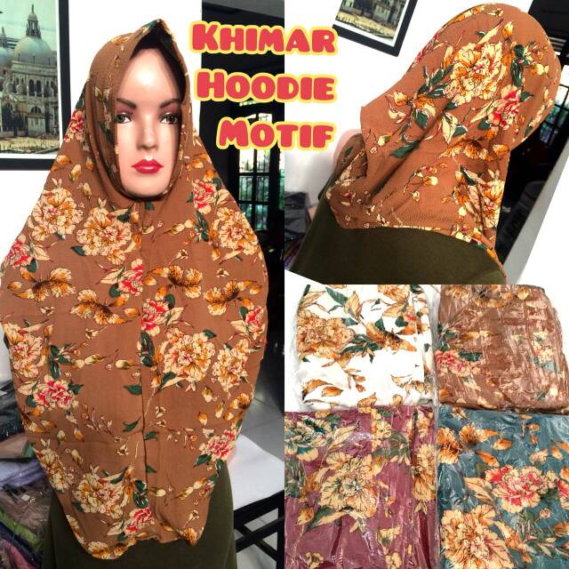 jilbab hijab kerudung instan instant khimar pet hoodie motif bunga bubble crepe murah termurah