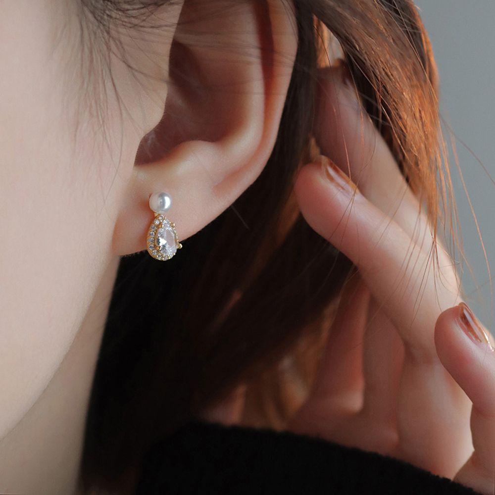 Anting Stud Hias Mutiara Bahan Zirkon Gaya Korea Untuk Wanita