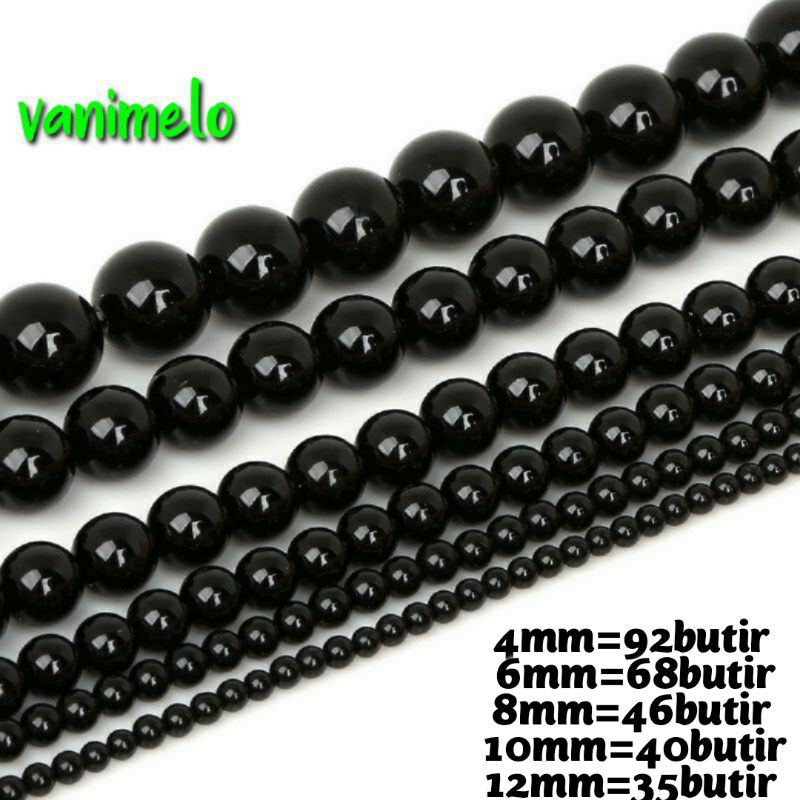 Batu Black Onyx Hitam 4-12mm Untuk Bahan Gelang Kalung Tasbih