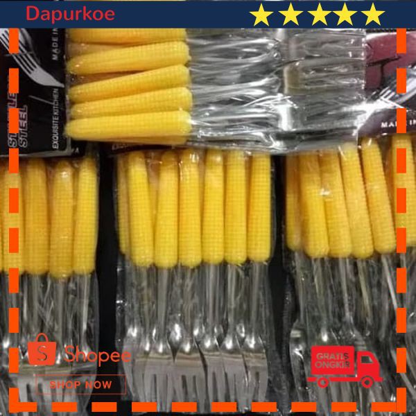 Murah GARPU Kecil Kue Cake Buah Bolu Stainless Gagang Jagung Plastik Unik Keren