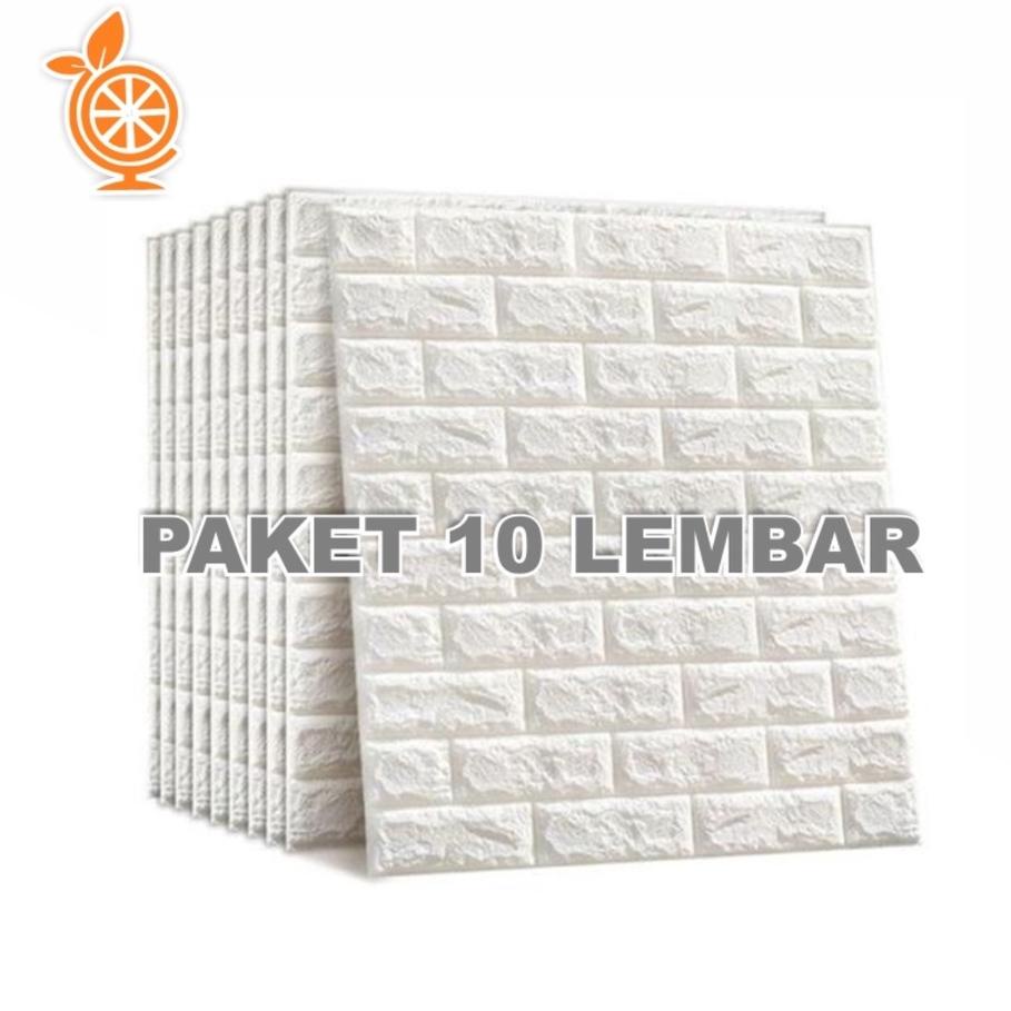 Paket 10 Lembar Wallpaper 3D Tebal 4Mm Ukuran 38Cm X 70Cm Foam Bata Putih Glossy Wallpaper Timbul Wa
