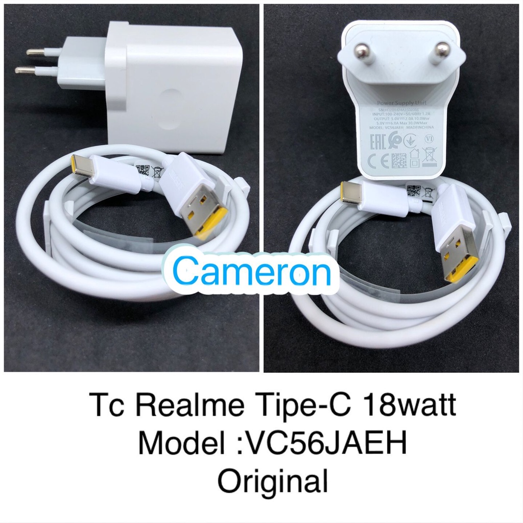 Travel Charger Realme + USB Type C 18watt VC56JAEH Super Vooc ORI
