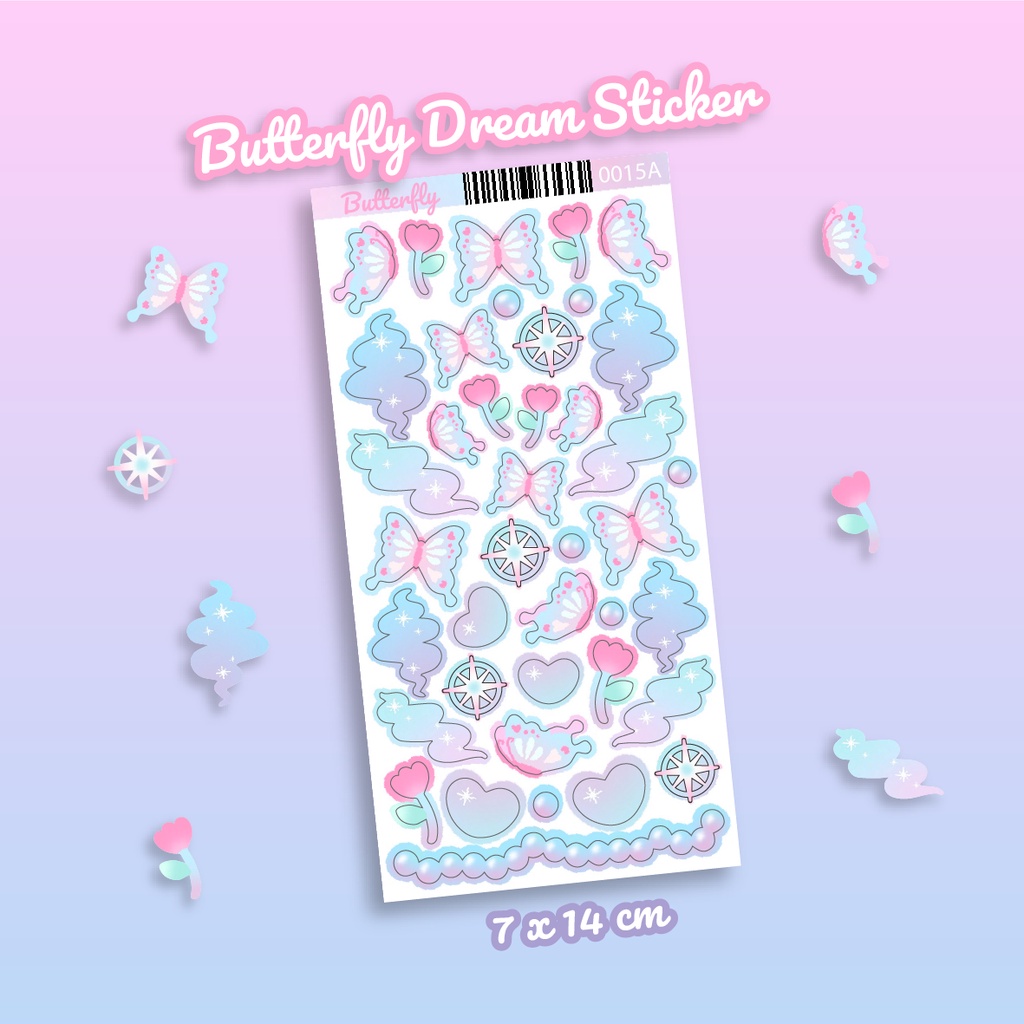 

Stiker Butterfly dream Pastel Soft Pink Purple Blue Kupu Deco Laminasi by StickerParty 0015