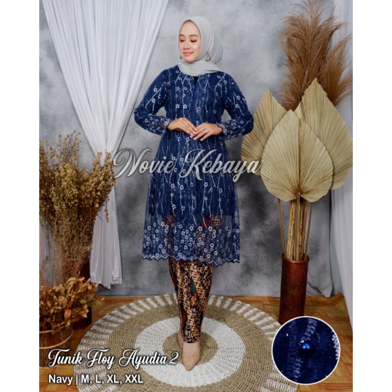 (REALPICT) Kebaya tunik tulle  - Kebaya tunik Modren - Kebaya Original Novie - Gamis Brukat Tulle