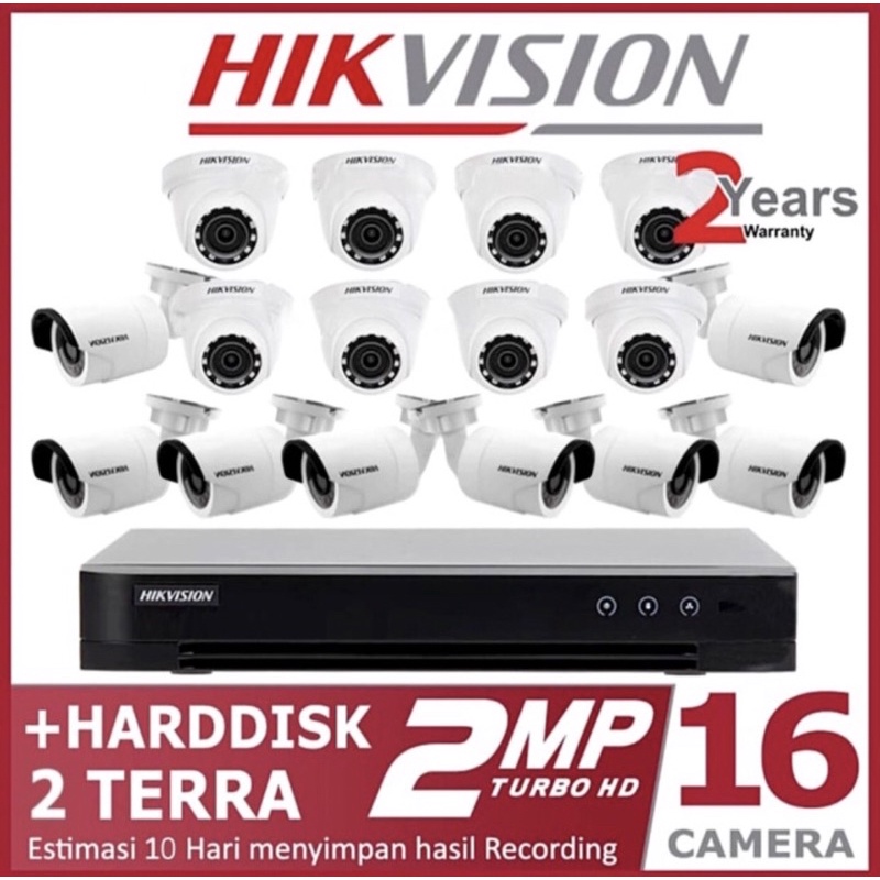 PAKET CCTV HIKVISION 16CHANNEL 16KAMERA 2MP TURBO HD KAMERA + HARDISK 1TB