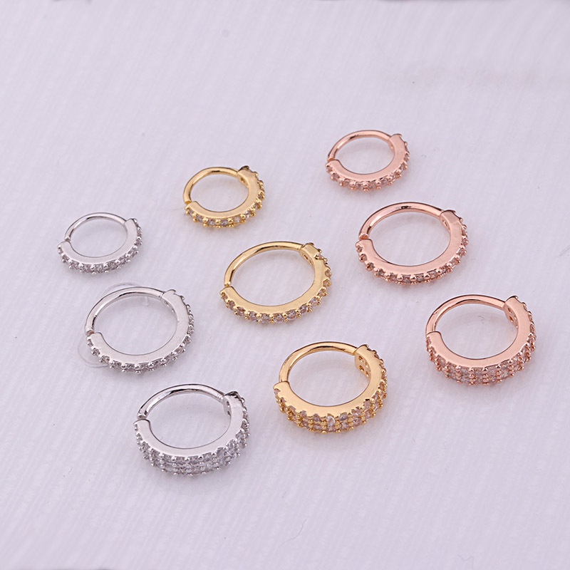 1 Pcs Korean Simple Style Solid Color Round Shape Copper Zircon Earring for Women Valentines Day Present